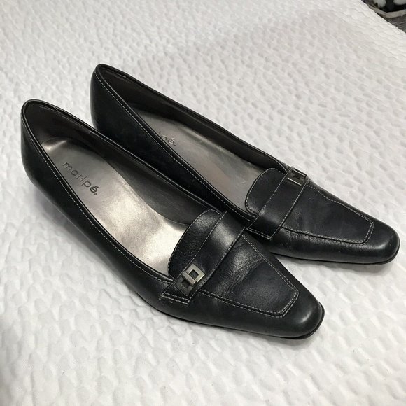 MARIPE Womens BLack Slip on LOAFER Heels SHOES SIZE 6.5 - Picture 4 of 7